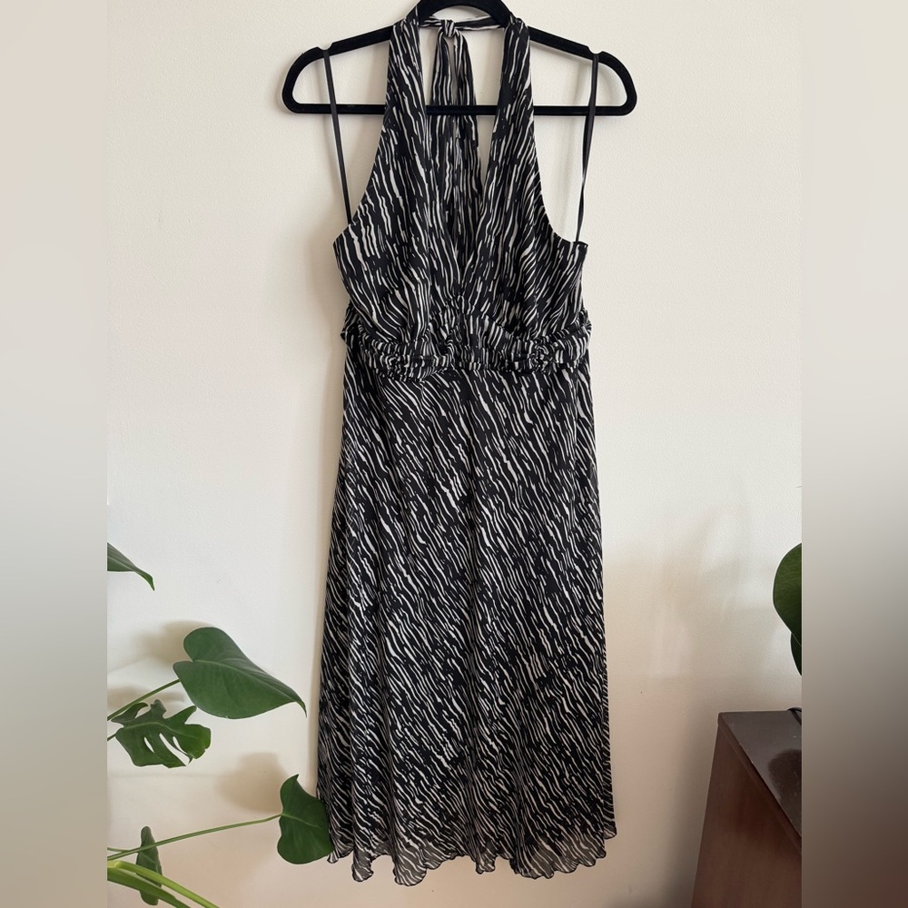 Jonathan Martin Halter Dress - Black & White Abstract Print - Size XL